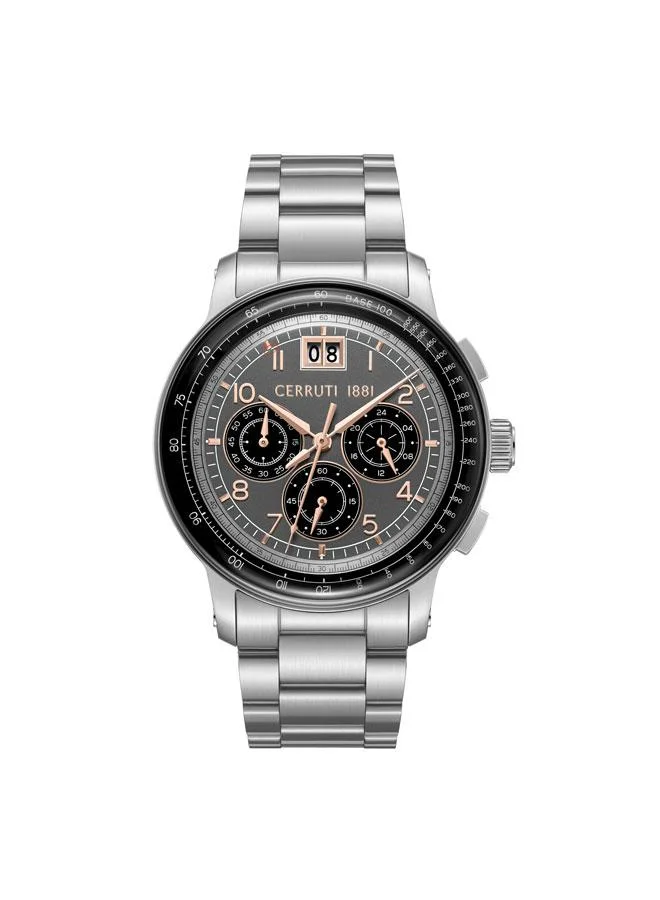 CERRUTI 1881 Petroio Grey/Black Dial Stainless Steel Bracelet Chronograph Watch for Men, 43mm